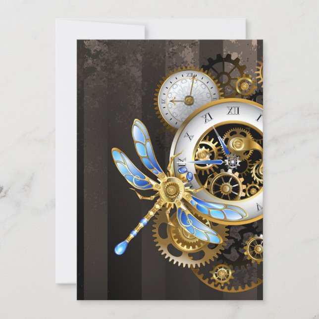 Steampunk Clock med mekanisk Dragonfly Meddelande (Framsida)