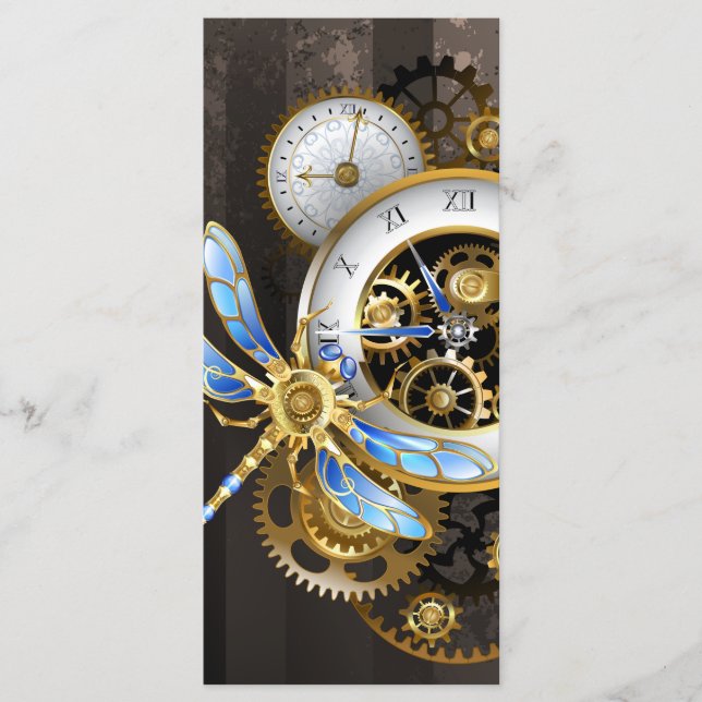 Steampunk Clock med mekanisk Dragonfly Meny (Framsida)