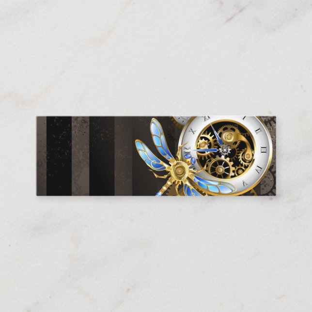 Steampunk Clock med mekanisk Dragonfly Mini Visitkort (Framsida)