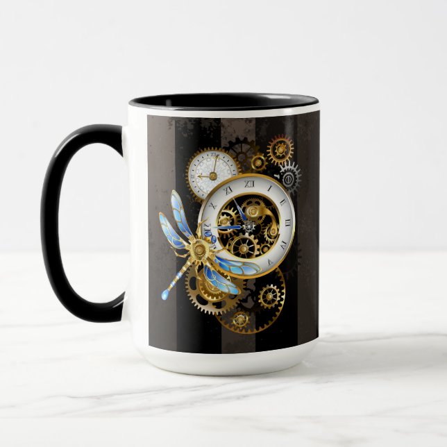 Steampunk Clock med mekanisk Dragonfly Mugg (Vänster)