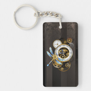 Steampunk Clock med mekanisk Dragonfly Nyckelring
