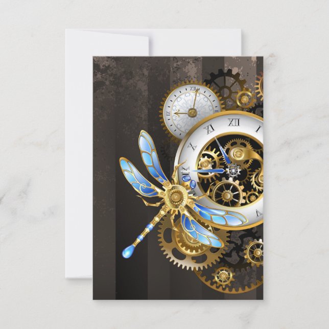 Steampunk Clock med mekanisk Dragonfly OSA Kort (Framsida)