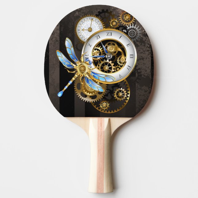 Steampunk Clock med mekanisk Dragonfly Pingisracket (Framsidan)