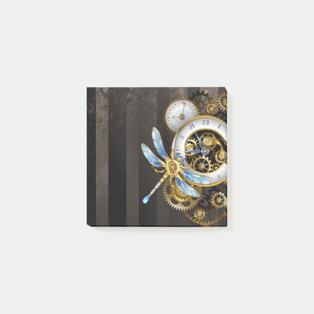 Steampunk Clock med mekanisk Dragonfly Post-it Block (Framsida)