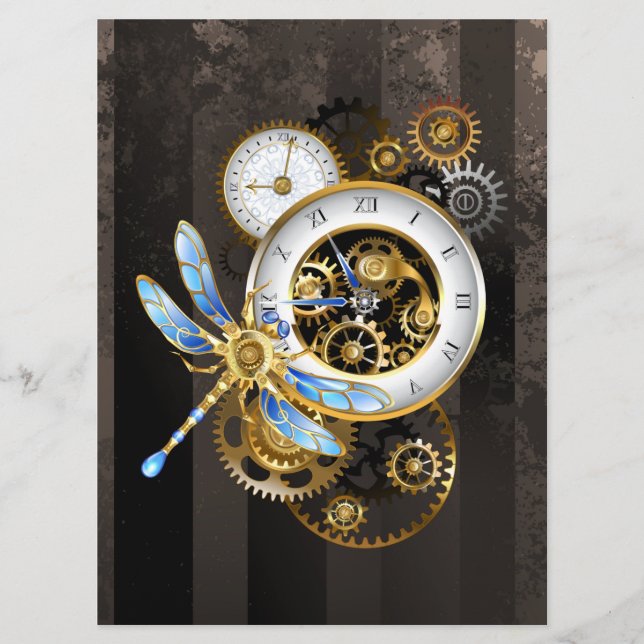 Steampunk Clock med mekanisk Dragonfly Program (Framsida)