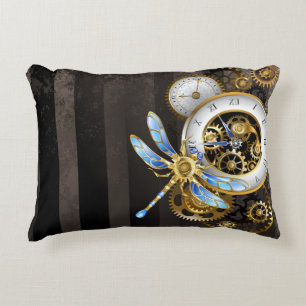 Steampunk Clock med mekanisk Dragonfly Prydnadskudde