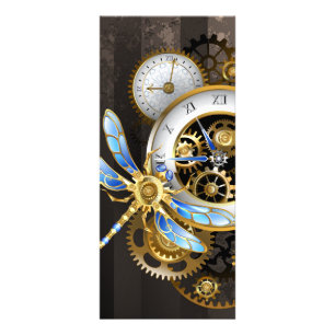 Steampunk Clock med mekanisk Dragonfly Reklamkort