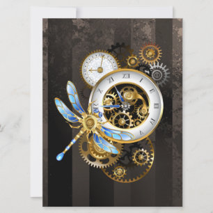 Steampunk Clock med mekanisk Dragonfly Spara Datumet