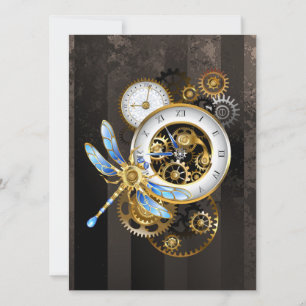 Steampunk Clock med mekanisk Dragonfly Spara Datumet