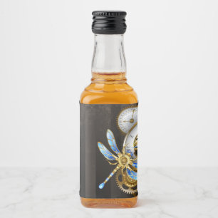 Steampunk Clock med mekanisk Dragonfly Spritflaskor Etikett