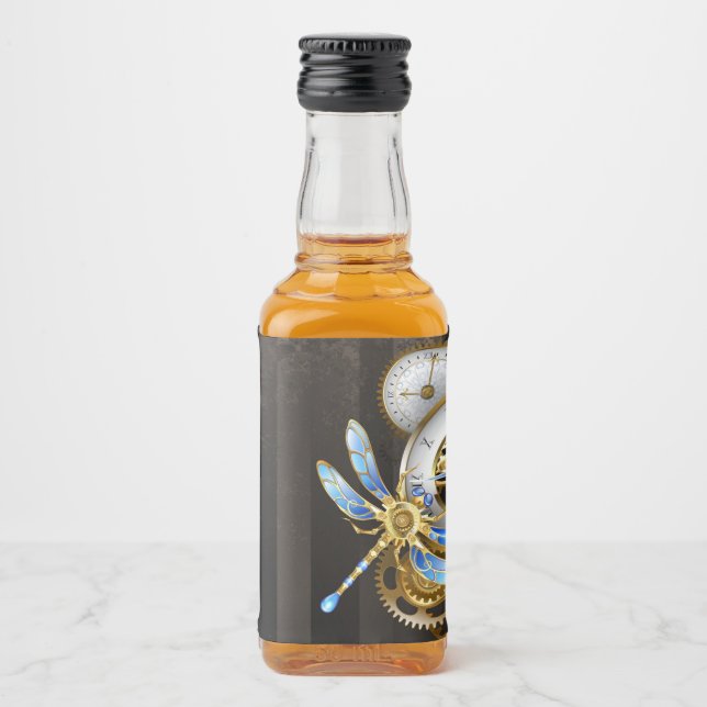Steampunk Clock med mekanisk Dragonfly Spritflaskor Etikett (Framsida)