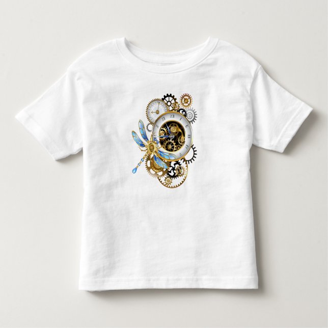 Steampunk Clock med mekanisk Dragonfly T Shirt (Framsida)