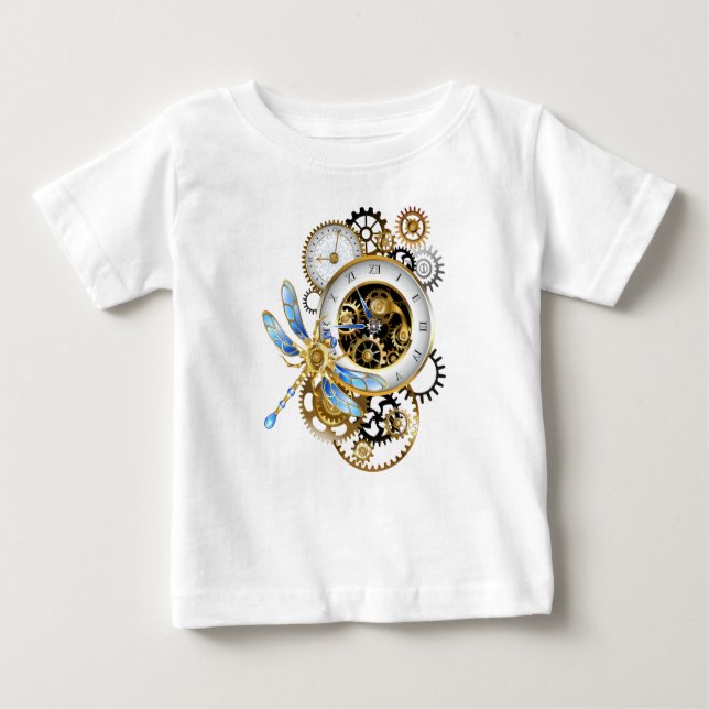 Steampunk Clock med mekanisk Dragonfly T Shirt (Framsida)