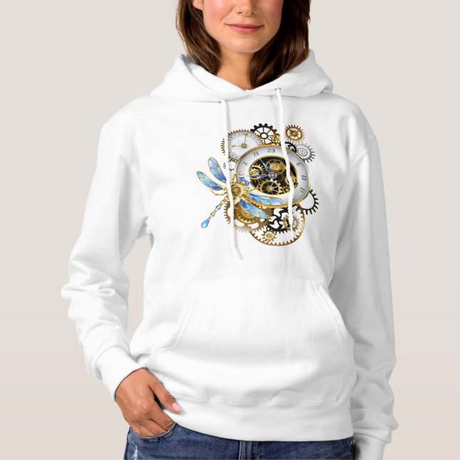 Steampunk Clock med mekanisk Dragonfly T Shirt (Framsida)