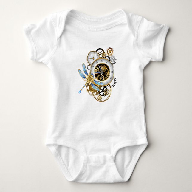 Steampunk Clock med mekanisk Dragonfly T Shirt (Framsida)