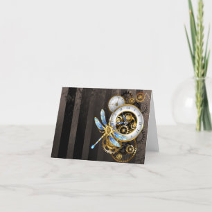 Steampunk Clock med mekanisk Dragonfly Tack Kort