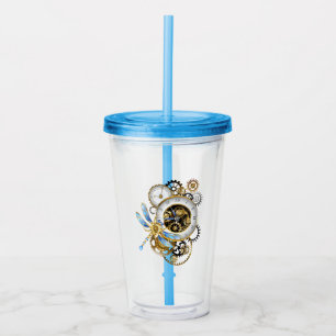 Steampunk Clock med mekanisk Dragonfly Take Away Mugg