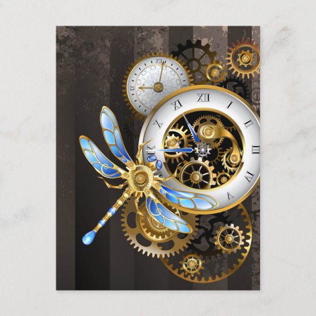 Steampunk Clock med mekanisk Dragonfly Tilläggskort (Framsida)