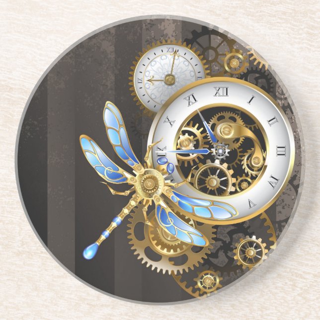 Steampunk Clock med mekanisk Dragonfly Underlägg (Framsidan)