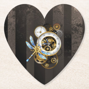 Steampunk Clock med mekanisk Dragonfly Underlägg Papper