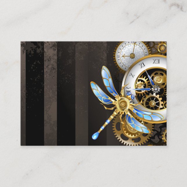 Steampunk Clock med mekanisk Dragonfly Visitkort (Framsida)