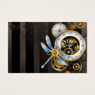Steampunk Clock med mekanisk Dragonfly Visitkort