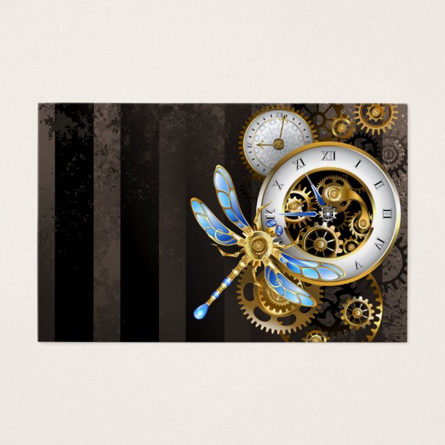 Steampunk Clock med mekanisk Dragonfly Visitkort (Framsida)