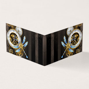 Steampunk Clock med mekanisk Dragonfly Visitkort