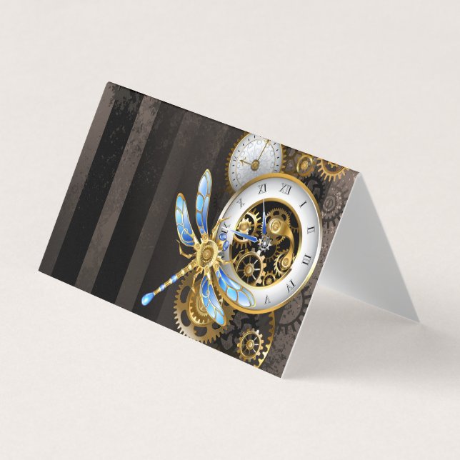 Steampunk Clock med mekanisk Dragonfly Visitkort (Framsida)