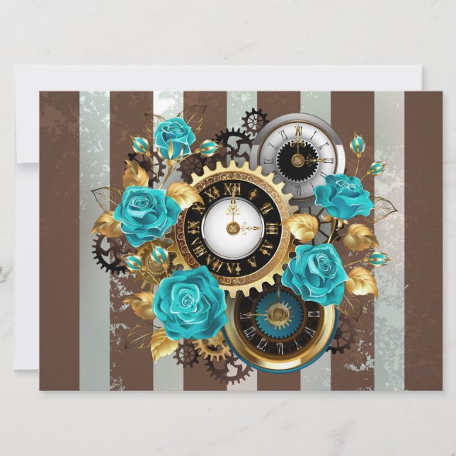 Steampunk Clock och Turcouise Ro på Stripe (Framsida)