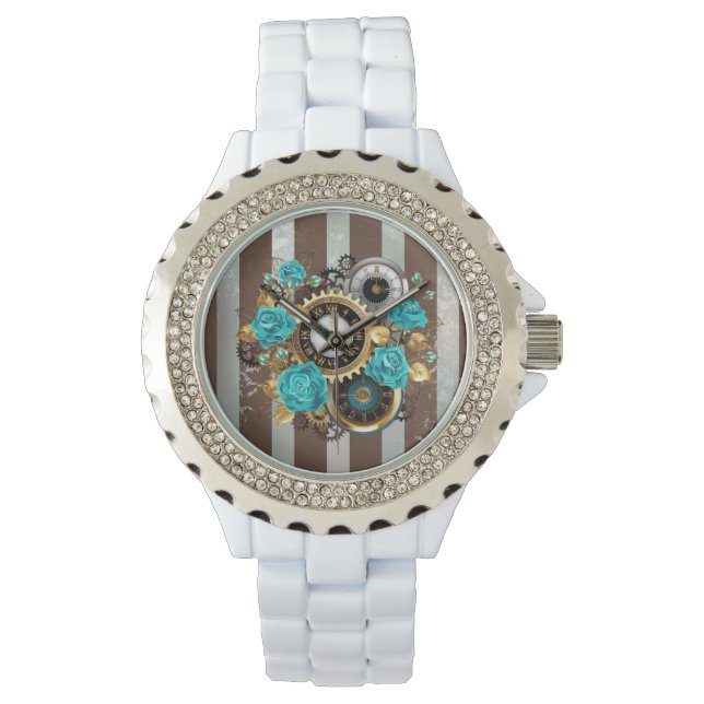 Steampunk Clock och Turcouise Ro på Stripe Armbandsur (Framsida)