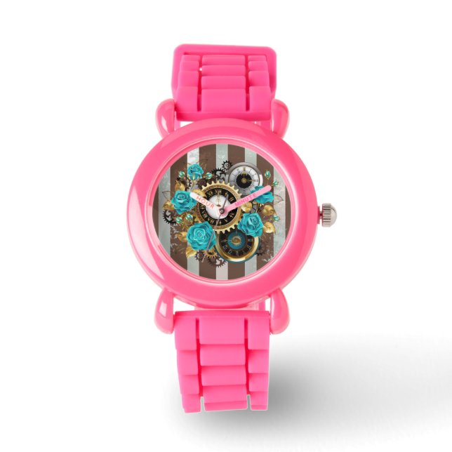 Steampunk Clock och Turcouise Ro på Stripe Armbandsur (Framsida)