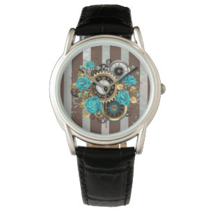 Steampunk Clock och Turcouise Ro på Stripe Armbandsur