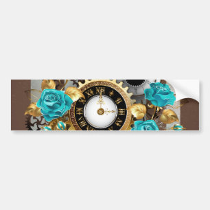 Steampunk Clock och Turcouise Ro på Stripe Bildekal