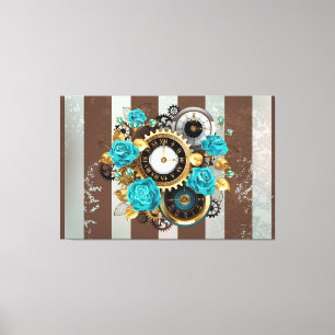 Steampunk Clock och Turcouise Ro på Stripe Canvastryck