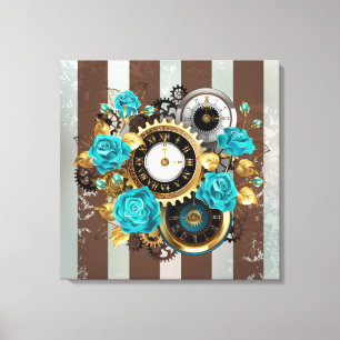 Steampunk Clock och Turcouise Ro på Stripe Canvastryck