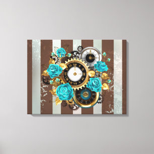 Steampunk Clock och Turcouise Ro på Stripe Canvastryck
