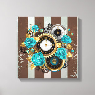 Steampunk Clock och Turcouise Ro på Stripe Canvastryck