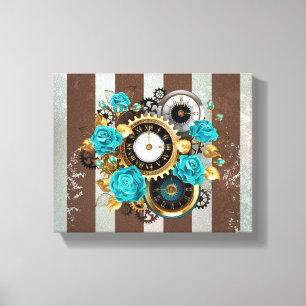 Steampunk Clock och Turcouise Ro på Stripe Canvastryck