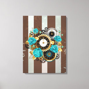 Steampunk Clock och Turcouise Ro på Stripe Canvastryck