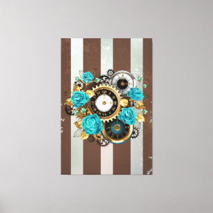 Steampunk Clock och Turcouise Ro på Stripe Canvastryck