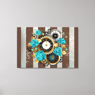 Steampunk Clock och Turcouise Ro på Stripe Canvastryck