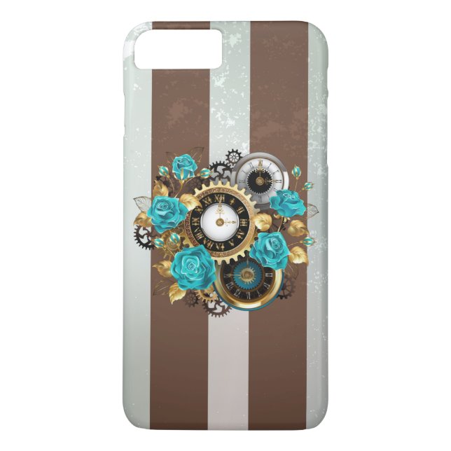 Steampunk Clock och Turcouise Ro på Stripe Case-Mate iPhone Skal (Baksida)