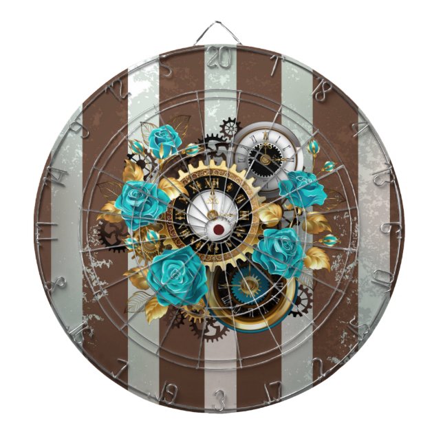 Steampunk Clock och Turcouise Ro på Stripe Darttavla (Framsidan)