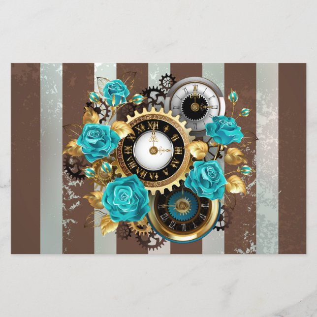 Steampunk Clock och Turcouise Ro på Stripe Flygblad (Framsidan)
