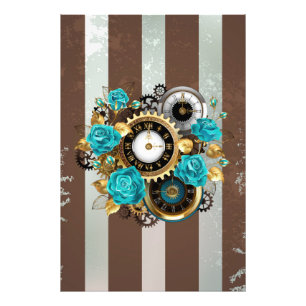 Steampunk Clock och Turcouise Ro på Stripe Fototryck