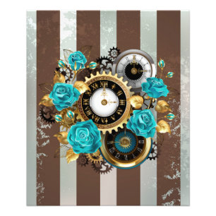 Steampunk Clock och Turcouise Ro på Stripe Fototryck