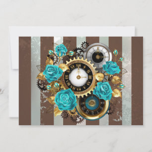 Steampunk Clock och Turcouise Ro på Stripe Julkort