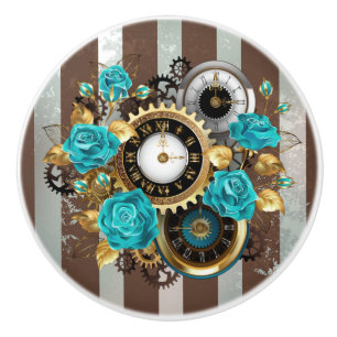 Steampunk Clock och Turcouise Ro på Stripe Knopp