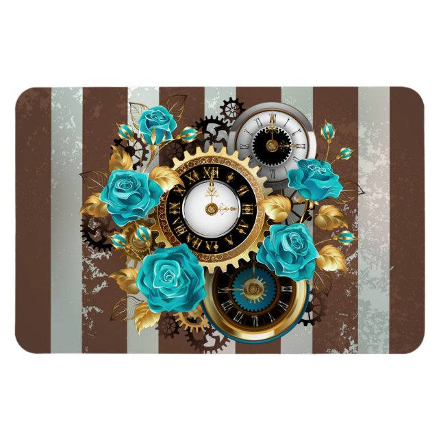 Steampunk Clock och Turcouise Ro på Stripe Magnet (Horisontell)